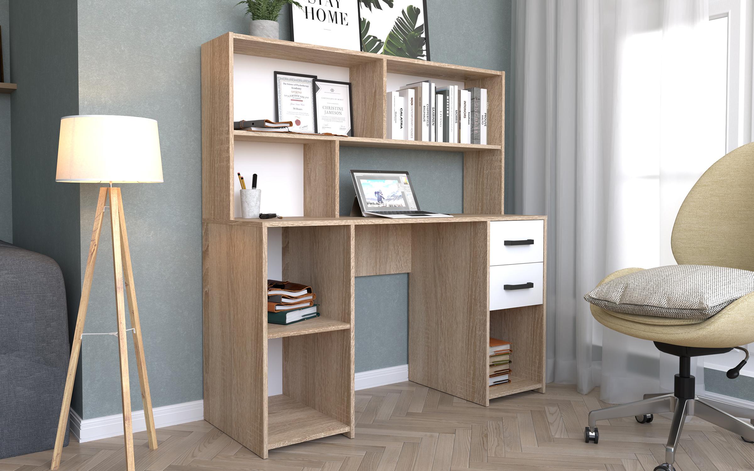 Desk + shelf Adriya, Sonoma oak + white  1